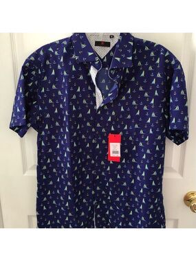 Size M BC Collection Nautical Short-Sleeve Sailboat & Anchor Button-Down Shirt